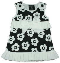 Mud Pie Tres Jolie Black w/White Flowers Pleated Dress NWT Girls 0-6 Months - $24.74