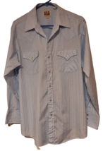 ELY Cattleman Shirt 16.5x34 Sz L Blue Casual Rodeo Western Cowboy Snap Button Up - £14.57 GBP