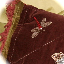 PAIR Cotton Velvet Applique Fringed Dragonfly Pillows - £27.49 GBP