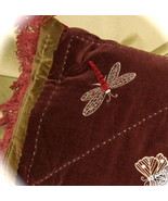 PAIR Cotton Velvet Applique Fringed Dragonfly Pillows - $35.00