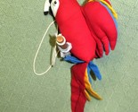 13&quot; VINTAGE AMGELITOS RED PARROT PLUSH CLOTH BIRD ON PERCH READY TO HANG... - $26.10