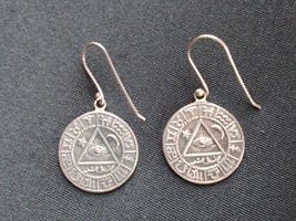 Vintage Sterling Silver Coin Earrings Zodiac Signs, Scarab, Eye of Providence - £35.40 GBP