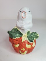 Brinn’s  Ghost Pumpkin Figurine Hand Painted Earthenware Halloween Taiwan 4.25in - $12.82