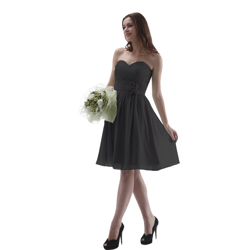 Kivary Women's Chiffon Sweetheart Floral Short Beach Bridesmaid Dresses Black US