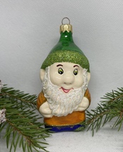 Gnome in a green hat glass Christmas handmade ornament, Christmas decoration - £11.48 GBP