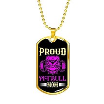 Express Your Love Gifts Proud Pitbull Mom Necklace Stainless Steel or 18k Gold D - £35.56 GBP