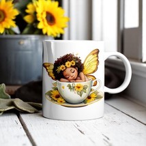 Sunflower Fairy Teacup Mug – Black Fairy Art | 11oz 15oz Dishwasher Safe - $15.83+
