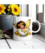 Sunflower Fairy Teacup Mug – Black Fairy Art | 11oz 15oz Dishwasher Safe - $15.83+