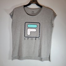 Fila Womens Shirt XL Step Hem Graphic Gray Multi Color Short Sleeve - £10.67 GBP
