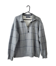 Nautica Sweatshirt Men&#39;s XL Gray Navy Plaid Fleece 1/4 Zip Pullover Cotton Blend - £19.26 GBP