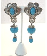 Jose Barrera Clip Dangle Earrings Avon Faux Turquoise Silver Tone Vintag... - $49.95