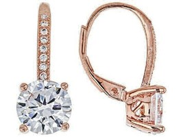 Drop Earrings; White Diamond Simulants 18K Rose Gold Over Sterling Silver Small - £21.37 GBP