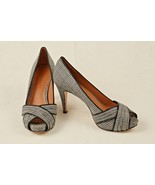 Talbots 6 1/2 M Houndstooth Fabric Plaid Black White Peek Toe Heel Pumps... - $30.31