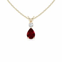 ANGARA Ruby Teardrop Pendant Necklace in 14k Solid Gold(Grade-AAAA, Size-6x4) - £642.74 GBP