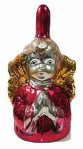 Vtg Mercury Glass Christmas Bell 6&quot; Figural Angel Child Praying Red Gold Silver - £22.01 GBP