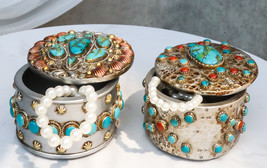 Set Of 2 Southwest Rustic Turquoise Red Rocks And Stones Vintage Trinket... - £26.85 GBP