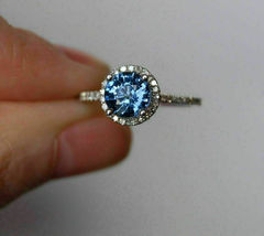 2.75Ct Round Cut Blue Topaz Diamond Pretty Ring and Band in 14K White Gold Over - £83.55 GBP