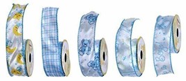 Decorative Wire-Edged Ribbon for Baby Boys and Girls, Blue and Pink, 5-roll Sets - £11.73 GBP