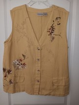 Chico&#39;s Woven Linen Vest Size 2,  Large Gold Hand Painted Art To Wear - £14.55 GBP