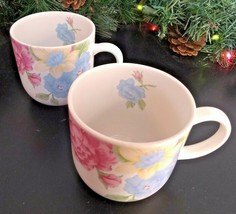 Tienshan Stoneware Prima Rosa Teacup Coffee Cup Pink Peony Flowers Set of 2 - £7.80 GBP