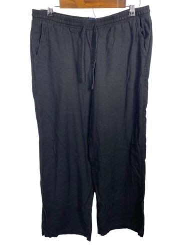 Gap Linen Blend Pants Size L Black Loose Wide Leg Lagenlook Beachy Coastal - $33.30