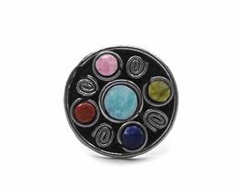 Mia Jewel Shop Round Multi Gemstone Healing Crystal Cabochon Silver Metal Swirl  - £12.54 GBP