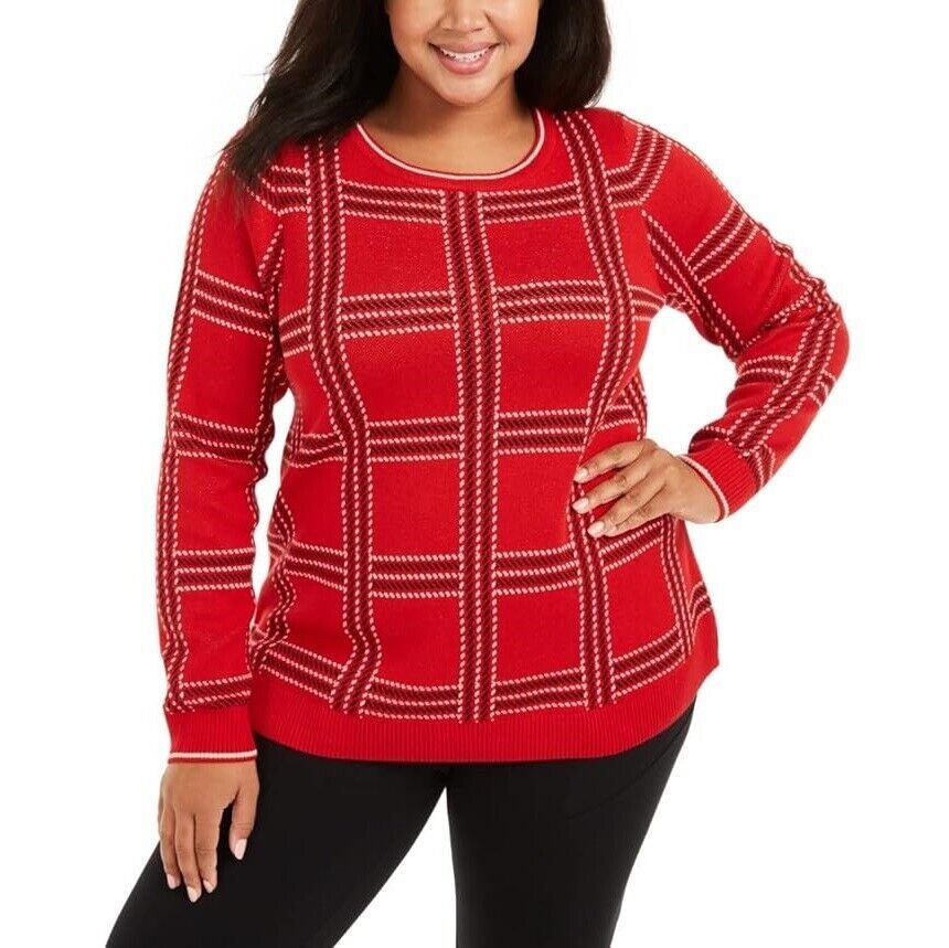 Primary image for Charter Club Womens Plus 2X Ravishing Red Metallic Plaid Sweater NWT AP56