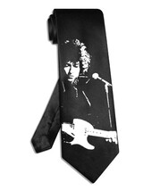 Bob Dylan guitar playing necktie black satin silk hand-painted tie - $28.00