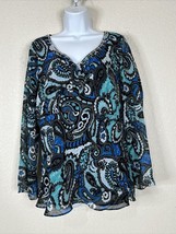 Bob Mackie Womens Size 12 Blue Paisley Beaded V-neck Top Long Sleeve - £8.43 GBP