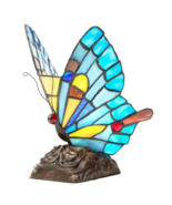 9&quot;H Kiara Blue Butterfly Stained Glass Accent Lamp - $107.41 CAD