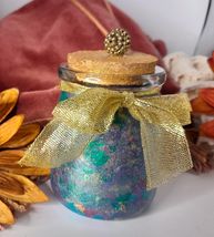 Festive Glittery Jewel Toned Small Glass Jar 2023 Wishes Celebrations Gi... - $5.95
