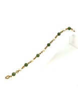 Vintage Signed 12k Gold Filled Beaded Jade Stone Pearl Chain Link Bracel... - $54.45