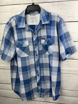 Orvis Shirt  Large Blue White Plaid Short Sleeve Button Up  Outdoor Fishing - £13.23 GBP