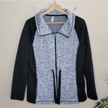 Exertek | Black &amp; Marled Gray Colorblock Zip Front Jacket Cinch Tie Wais... - $24.19