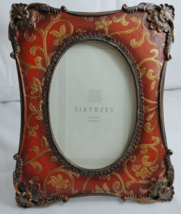 Oval Photo Frame Bronze Tone Floral Red Leaf Ornament Painted - £23.07 GBP