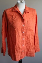 J Jill S Love Linen Orange Button Front Long Sleeve Top - £20.84 GBP