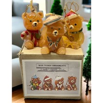 Vintage Wax Teddy Bear Christmas Tree Ornaments Candles Set of 3 - £14.59 GBP