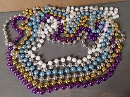Mardi Gras Beads 6pc Purple Blue White Silver Gold Large Beads 24&#39;&#39; Long - $379.02 MXN