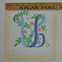 U Monogram Needlepoint Canvas Floral Scrollwork Cursive Blue Pink Vtg - $12.95