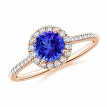 ANGARA Round Tanzanite Halo Ring with Diamond Accents for Women in 14K Gold - £796.84 GBP