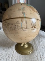 Beige Imperial World Globe George Cram Co Inc Gold Stand Visual Geography 17&quot; - £55.02 GBP