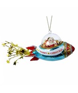 SANTA CLAUS IN SPACESHIP GLASS ORNAMENT 8&quot; Rocket Retro Sci Fi Christmas... - £19.73 GBP