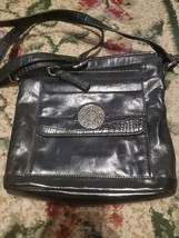 Giani Bernini Black Pebbled Leather Crossbody Shoulder Bag Purse 1990s V... - $496.29 MXN