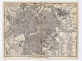 1886 ORIGINAL ANTIQUE MAP OF LEIPZIG / SAXONY / GERMANY - $20.26