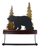 Rustic Western Black Bear by Pine Tree Forest Wooden Wall Hand Towel Hol... - $54.66 CAD