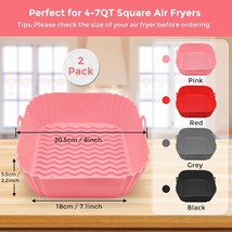 (2) Silicone Air Fryer Liners 8&quot; Square 4 to 7 Quart Inserts Baskets Reu... - $5.92
