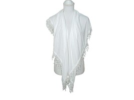 Womens Scarf Sarong Wrap Hairpiece Accessory White Floral Crochet Fringe... - $14.47