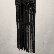 Long Black with Floral Black pattern Scarf Fringe Beaded by Echo New image 3