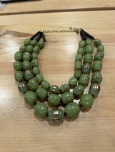 Beautiful Chico&#39;s Olive GREEN-GLIT Large Beads Multi Strand Bib Necklace ~16&quot; - £38.75 GBP