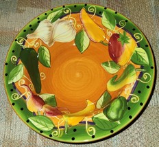 Gates Ware by Laurie Gates 9&quot; Orange Soup or Salad Bowl Polka Dots Peppers &amp; Veg - £6.79 GBP
